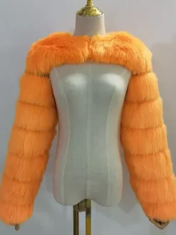 Faux Fur Long Sleeves Eco-friendly White Cropped Outerwear For Women 2026