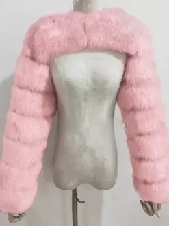 Faux Fur Long Sleeves Eco-friendly White Cropped Outerwear For Women 2026