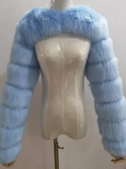 Faux Fur Long Sleeves Eco-friendly White Cropped Outerwear For Women 2026