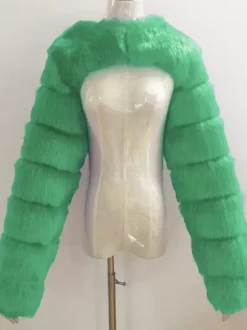 Faux Fur Long Sleeves Eco-friendly White Cropped Outerwear For Women 2026