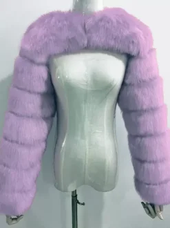 Faux Fur Long Sleeves Eco-friendly White Cropped Outerwear For Women 2026