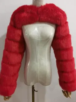 Faux Fur Long Sleeves Eco-friendly White Cropped Outerwear For Women 2026