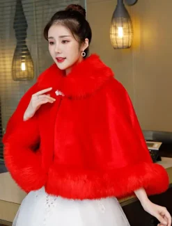 Faux Fur Poncho Wedding Ivory Wrap Shawl Winter Bridal Cover Up