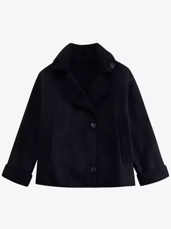 Faux Leather Jacket In Maillard Tones Faux Shearling Lapel Oversized Spring Outerwear For Women 2026