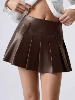 Faux Leather Pleated Mini Skirt For Women 2026
