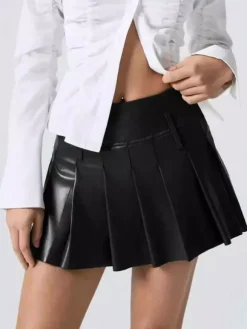 Faux Leather Pleated Mini Skirt For Women 2026