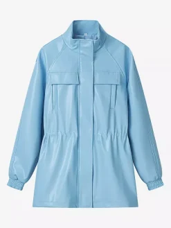 Faux Leather Safari Jacket For Women - Drawstring Waist High Neck Cargo Pocket Midi Coat - Spring Chic Streetwear 2026