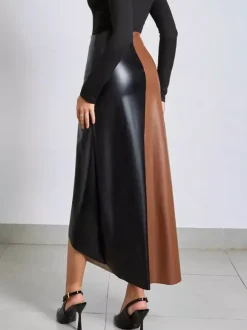 Faux Leather Skirt With High-Waist And Asymmetric Slit For Women 2026