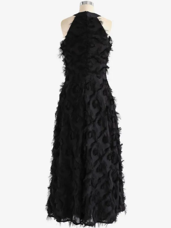 Feather Maxi Dress Halter Sleeveless A-Line Elegant Prom Dresses