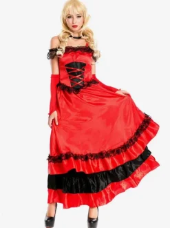 Flamenco Girls Red Dancer Outfit Adults Spanish Ballroom Dress Off Shoulder Paso Doble Costumes Carnival