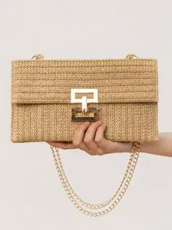 Flap Straw Bag With Chain Multi-compartment Vacation Shoulder Bag For Women 2026