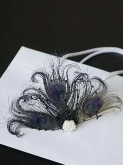Flapper Dress Accessories 1920s Great Gatsby Accessory White Net Pearls Feather Pearl Flapper Headpieces