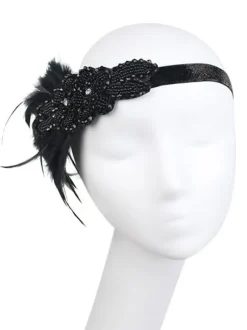 Flapper Headband 1920s Fashion Costume The Great Gatsby Feather Champagne Headpieces Women Vintage Costume Accessories