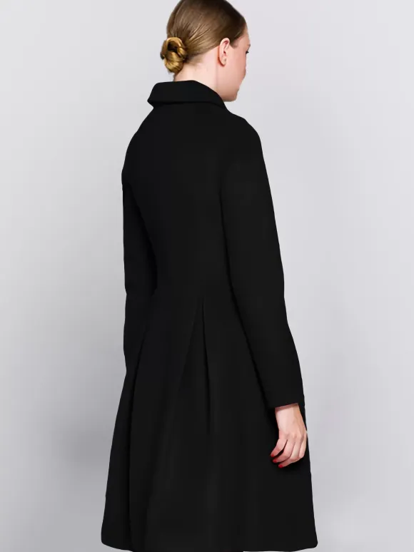 Flared Woolen Coat In Burgundy Double-Breasted Turndown Collar A-line Winter Midi Outerwear For Women 2026