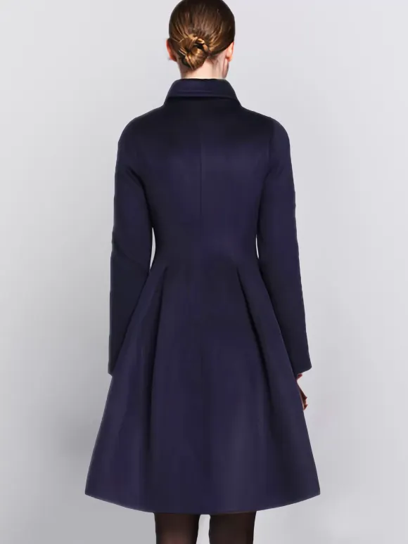 Flared Woolen Coat In Burgundy Double-Breasted Turndown Collar A-line Winter Midi Outerwear For Women 2026