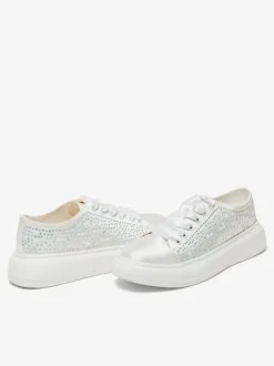 Flat Bridal Shoes Round Toe Lace Up Rhinestones Wedding Shoes