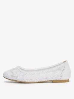 Flat Bridal Shoes Round Toe Pearls Lace Vintage Wedding Shoes