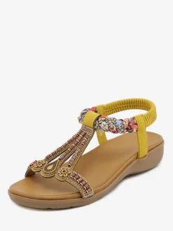 Flat Sandal Flat Open Toe PU Leather Studded T-Strap Casual Slipper Sandals