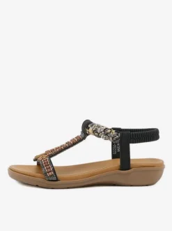 Flat Sandal Flat Open Toe PU Leather Studded T-Strap Casual Slipper Sandals