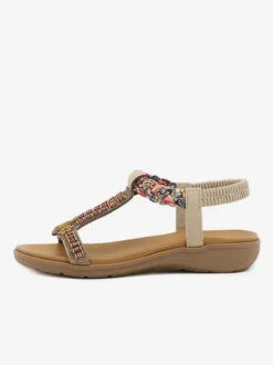 Flat Sandal Flat Open Toe PU Leather Studded T-Strap Casual Slipper Sandals