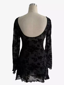 Flocked Floral Hollow Out Bow Flare Sleeve Mini Dress For Women 2026