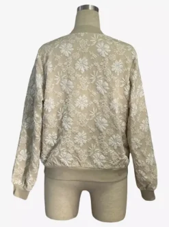 Floral Jacquard Women's Bomber Jacket - Elegant 3D Embossed Flower Zip Up Slim Fit - Chic Spring Streetwear 2026