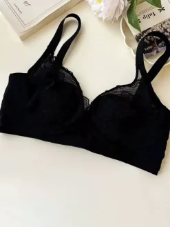 Floral Lace Triangle Bra Wireless Bralette In 3 Colors