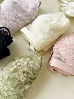 Floral Lace Triangle Bra Wireless Bralette In 3 Colors