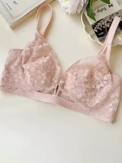 Floral Lace Triangle Bra Wireless Bralette In 3 Colors