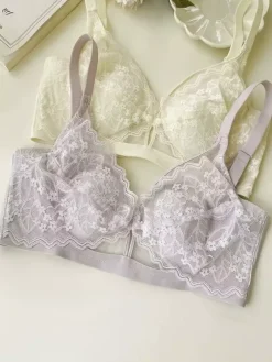 Floral Lace Triangle Bra Wireless Bralette In 3 Colors
