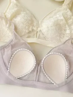 Floral Lace Triangle Bra Wireless Bralette In 3 Colors