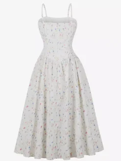 Floral Print Cami Strap Summer Swing Midi Dress For Women 2026