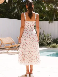 Floral Print Lace Trim Sleeveless Long Dress For Summer 2026