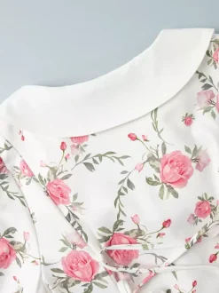 Floral Print Puff Sleeves Mini Dress With Peter Pan Collar And Back Lace-up For Summer 2026