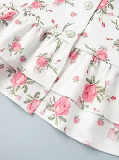 Floral Print Puff Sleeves Mini Dress With Peter Pan Collar And Back Lace-up For Summer 2026