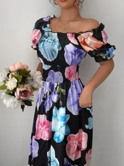 Floral Print Square Neck Maxi Dress For Women Elegant Summer Ready