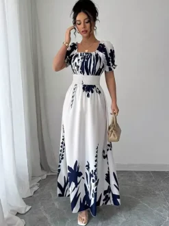 Floral Print Square Neck Maxi Dress For Women Elegant Summer Ready