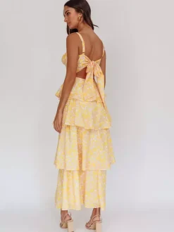 Floral Printed Ruffle Maxi Slip Dress For Women - Boho Tiered A-Line Strappy Sun Dress - Summer Beach Vacation 2026