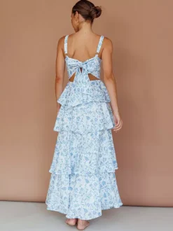 Floral Printed Ruffle Maxi Slip Dress For Women - Boho Tiered A-Line Strappy Sun Dress - Summer Beach Vacation 2026