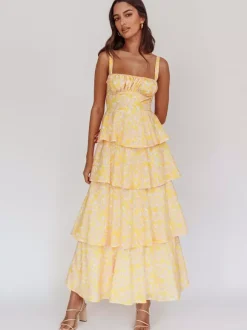 Floral Printed Ruffle Maxi Slip Dress For Women - Boho Tiered A-Line Strappy Sun Dress - Summer Beach Vacation 2026