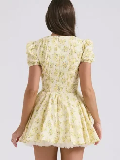 Floral Dress Mini Dresses In Butter Yellow With Short Sleeves And V-Neck For Summer 2026