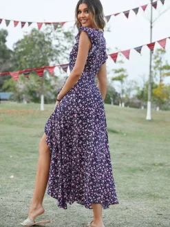 Floral High Low Wrap Dress for Women - Flutter Sleeve V Neck Ruffle Hem Long Dress - Summer Garden Wedding Guest 2026