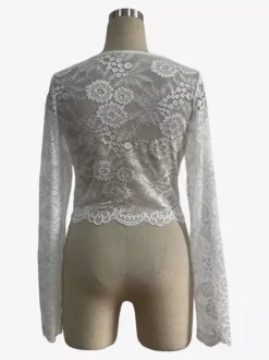 Floral Lace Long Sleeve Slim Fit Crop Top For Women 2026