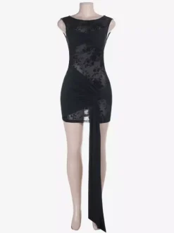 Floral Mesh Women Mini Dress - Sexy Sheer Ruched Bodycon Dress - Y2K Aesthetic Summer Night Out Clubwear 2026