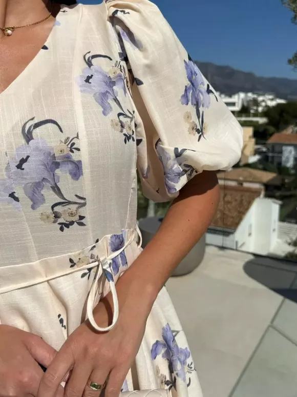 Floral Print Long Dress With Puff Sleeves For Women 2026
