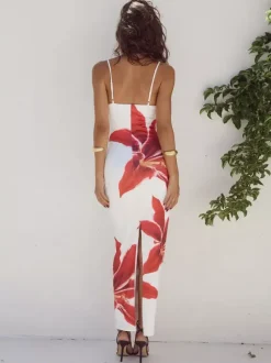 Floral Print Maxi Slip Dress for Women - Sexy Back Slit Sleeveless Bodycon Cami Sundress - Summer Beach Vacation 2026