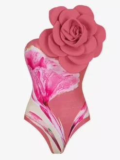 Floral Print 2 Piece Swimsuit Set For Women - 3D Flower Monokini With Maxi Sarong Skirt Cover Up - Summer Beach Resort 2026