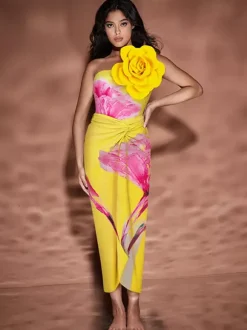 Floral Print 2 Piece Swimsuit Set For Women - 3D Flower Monokini With Maxi Sarong Skirt Cover Up - Summer Beach Resort 2026