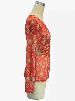 Floral Print Ruched Button Up Long Sleeve Slim Fit Shirt For Women 2026
