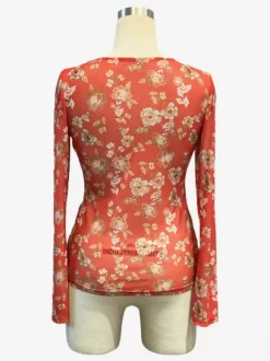 Floral Print Ruched Button Up Long Sleeve Slim Fit Shirt For Women 2026